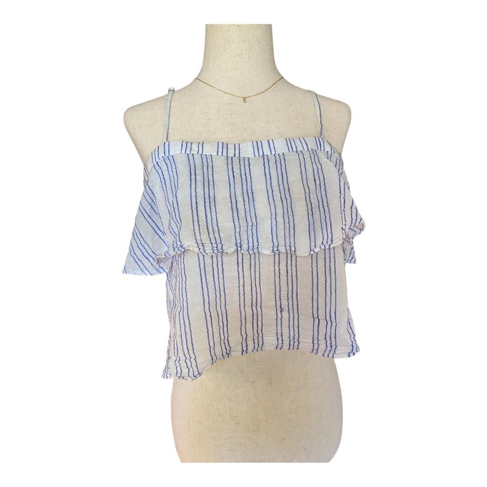 Avec Les Filles Top Women Small Blue White Sleeveless Adj. Spaghetti Straps